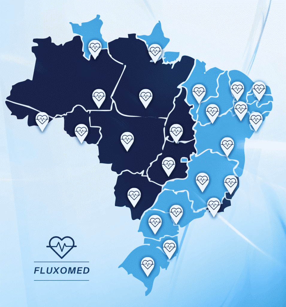 Mapa da rede Fluxomed no Brasil com mais de 200 credenciados